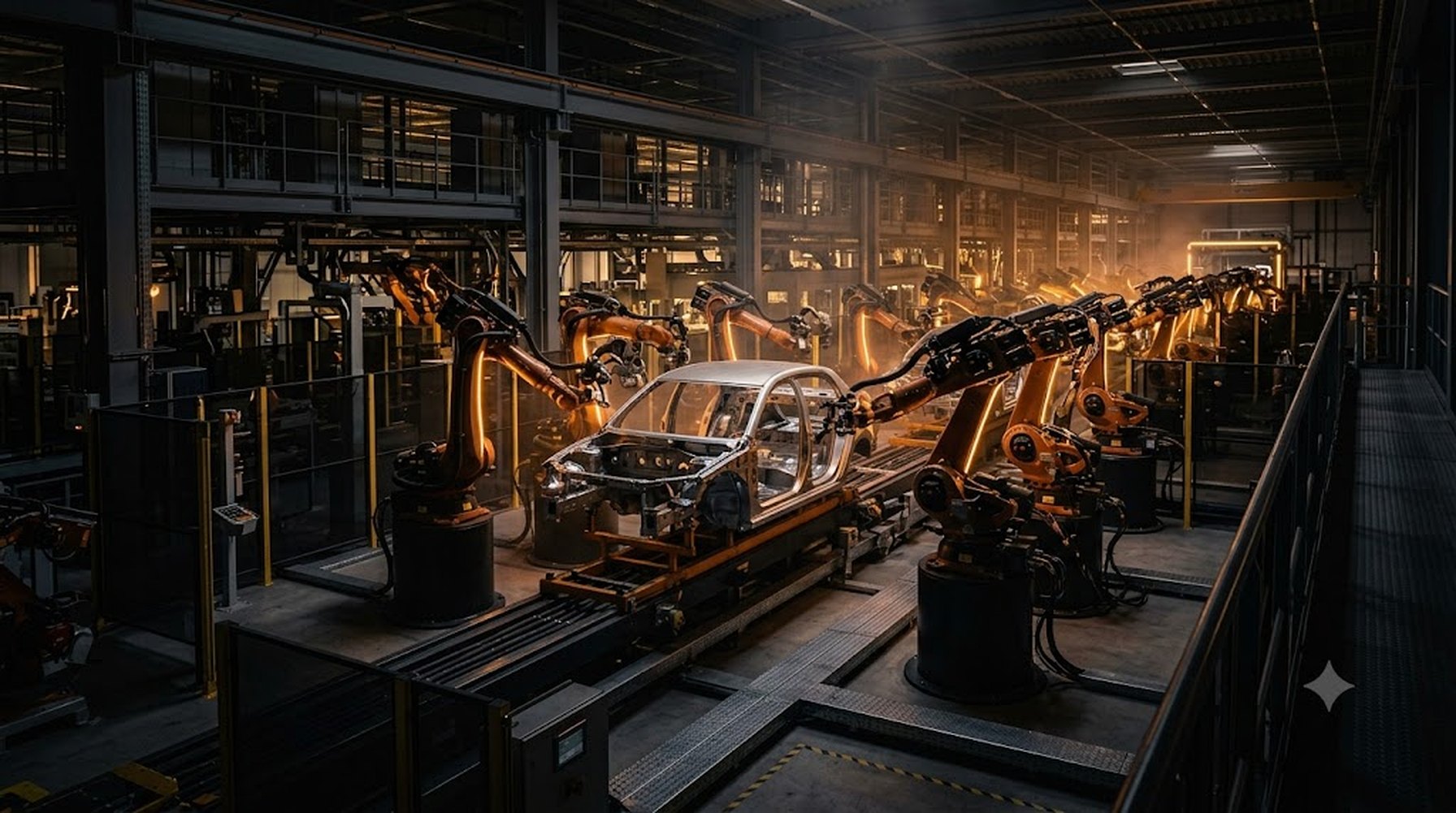 Línea de carrocería automotriz altamente automatizada con robots de soldadura
